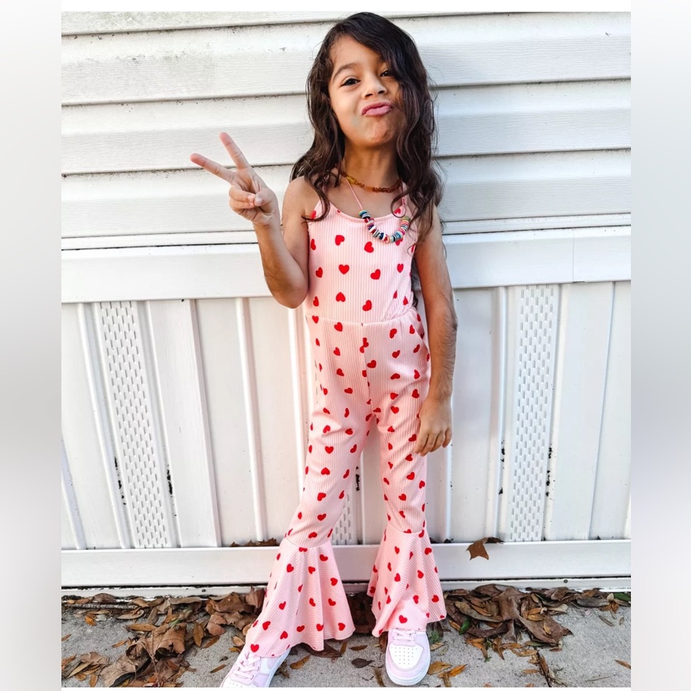 Toddler Girl Sleeveless Ribbed Valentine Flare Leg Jumpsuit 4T